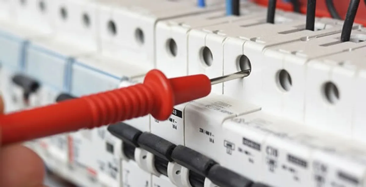 Electrical contractor testing circuit breakers during electrical repair in Lutz, FL